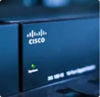 Close-up of a Cisco switch front panel