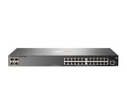 Front panel of HP Aruba JL259A HPE Aruba Networking 2930F 24G 4SFP